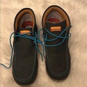 TWISTED X WORK Blue Steel Toe Shoes with Teal Accents
